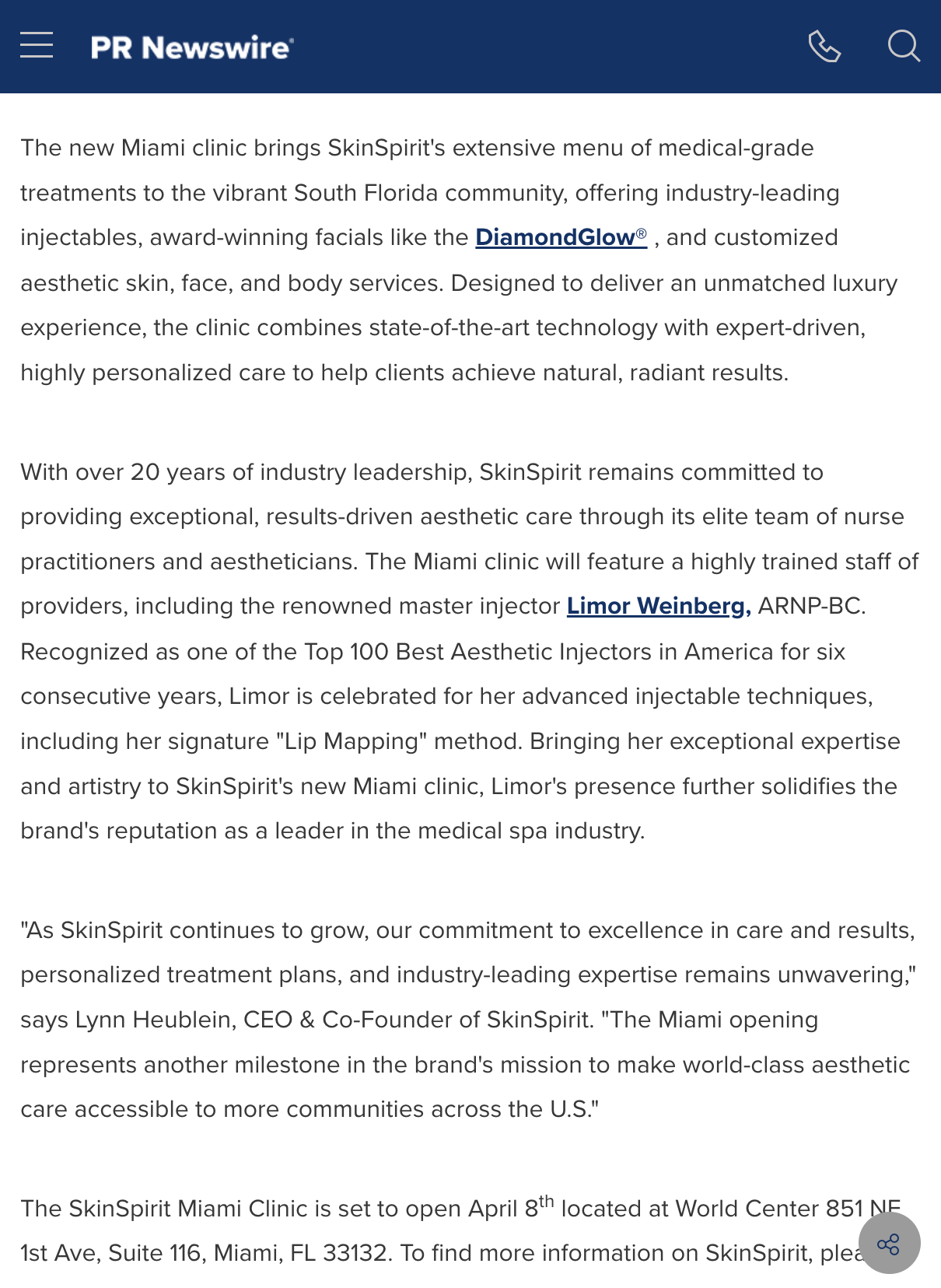 SkinSpirit Enters the Florida Market with the Opening of New Miami Clinic