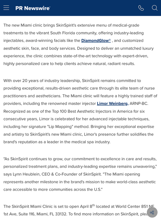 SkinSpirit Enters the Florida Market with the Opening of New Miami Clinic